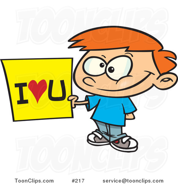 Cartoon Sweet Little Red Haired White Boy Holding An I Love You Sign 217 By Ron Leishman