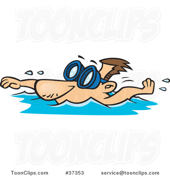 Cartoon Swimmer Wearing Goggles