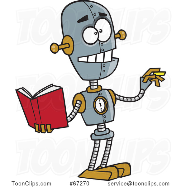 Cartoon Teacher Robot Holding a Book and Chalk #67270 by Ron Leishman
