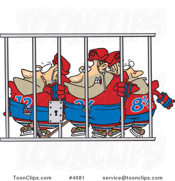 Cartoon Team of Hockey Players Behind Bars