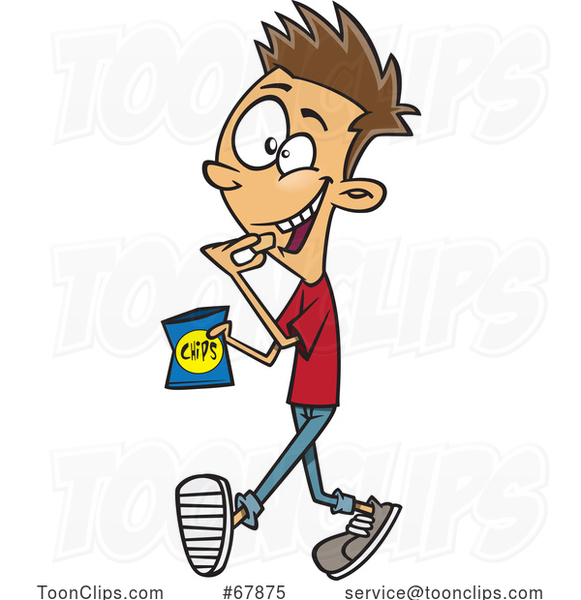 Cartoon Teen Boy Walking and Snacking