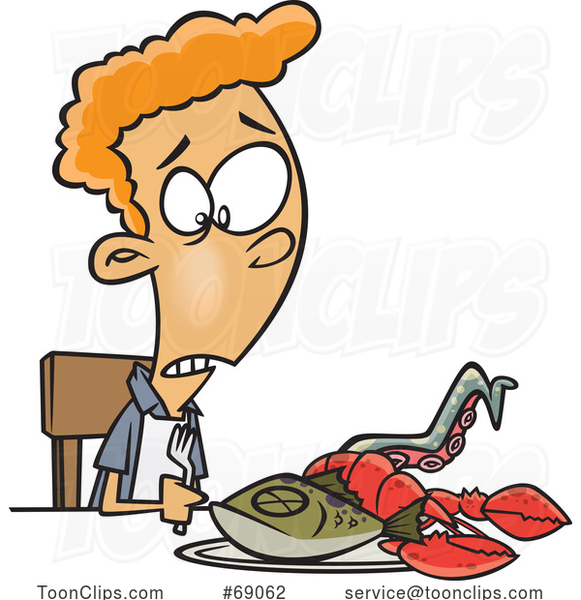 Cartoon Teen Boy with Sea Food