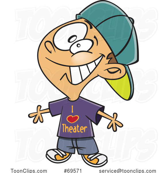 Cartoon Thespian Boy Wearing an I Love Theater Shirt