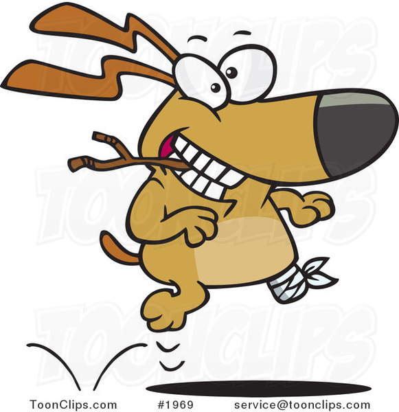 Cartoon Three Legged Dog Playing Fetch