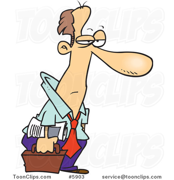 Cartoon Tired Business Man Heading Home #5903 by Ron Leishman