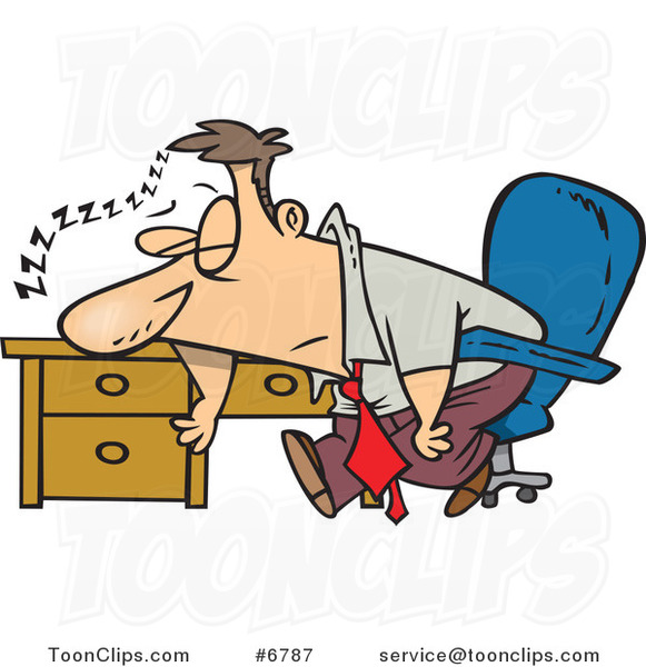 Cartoon Tired Business Man Sleeping On His Desk 6787 By Ron Leishman