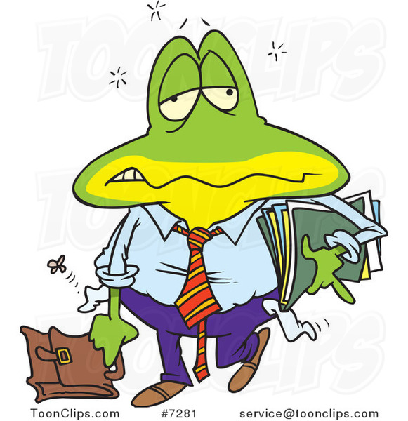 Cartoon Tired Frog Business Man