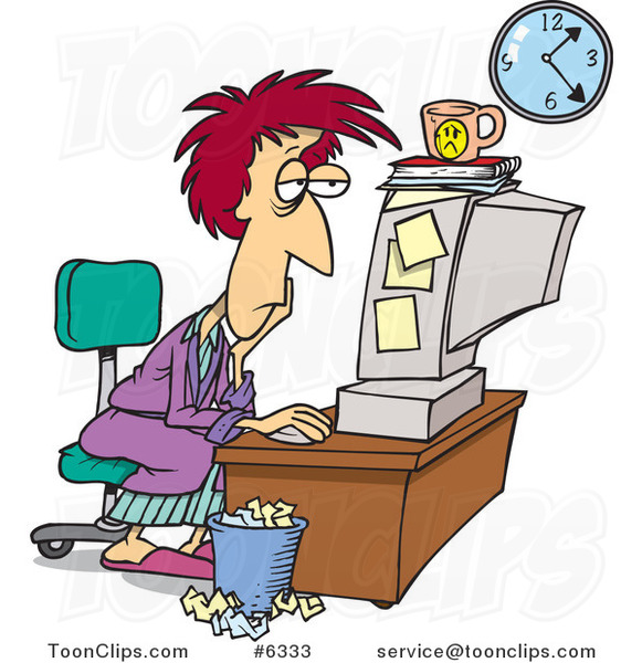 Cartoon Tired Lady Trying to Meet Her Deadline #6333 by Ron Leishman