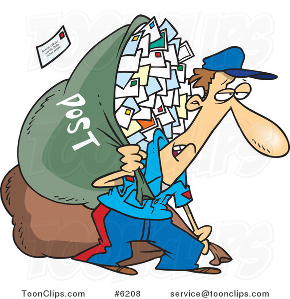 Cartoon Tired Mail Guy Carrying a Big Bag #6208 by Ron Leishman