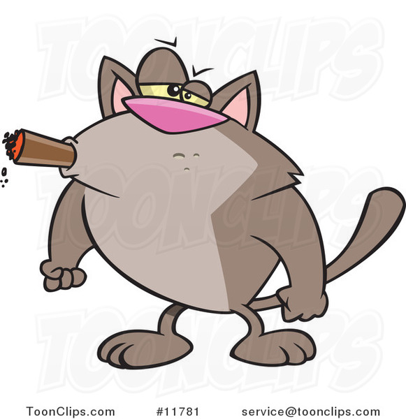 Cartoon Tough Cat Smoking a Cigar