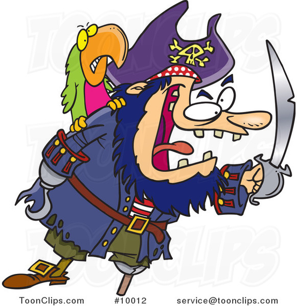 Cartoon Tough Pirate and Bird #10012 by Ron Leishman