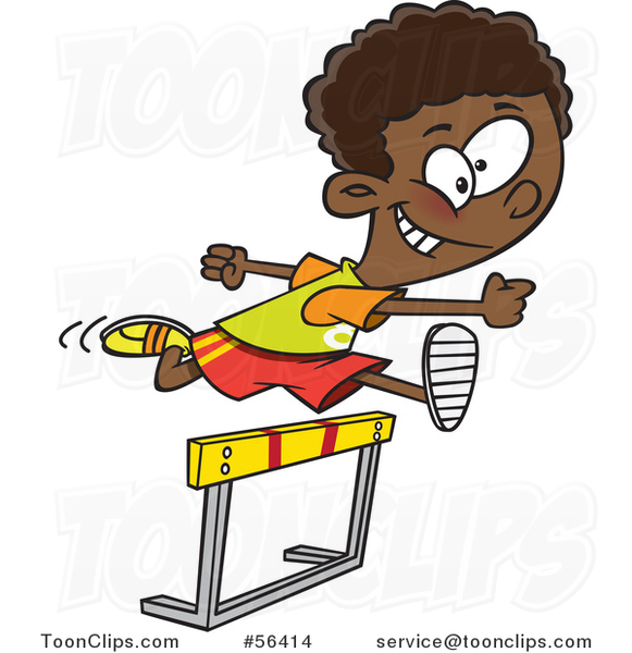 Cartoon Track and Field Black Boy Leaping a Track Hurdle #56414 by Ron  Leishman
