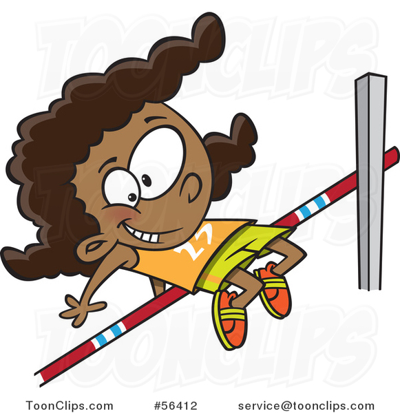 Cartoon Track and Field Black Girl Doing the High Jump