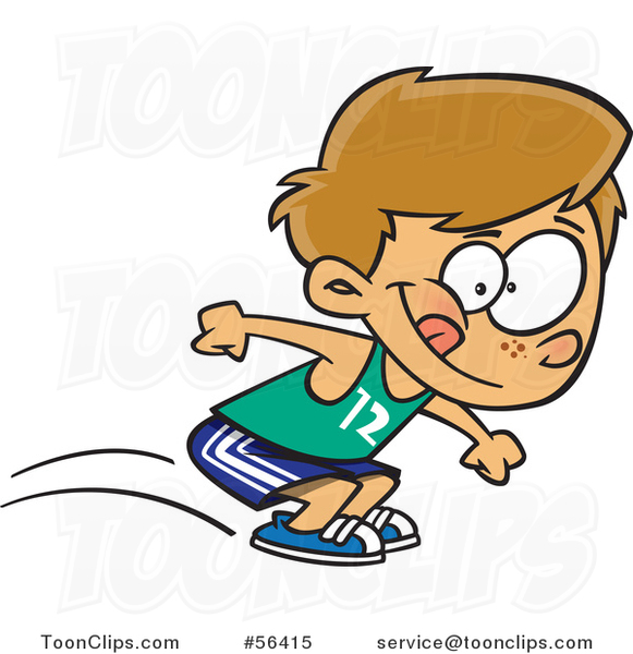 Cartoon Track and Field Dirty Blond White Boy Long Jumping