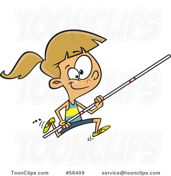 Cartoon Track and Field Dirty Blond White Pole Vault Girl Running