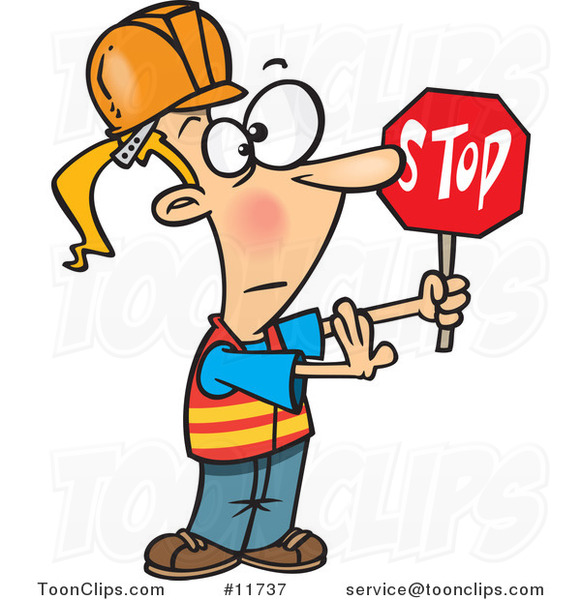 Cartoon Traffic Girl Construction Worker Stopping 11737 By Ron Leishman
