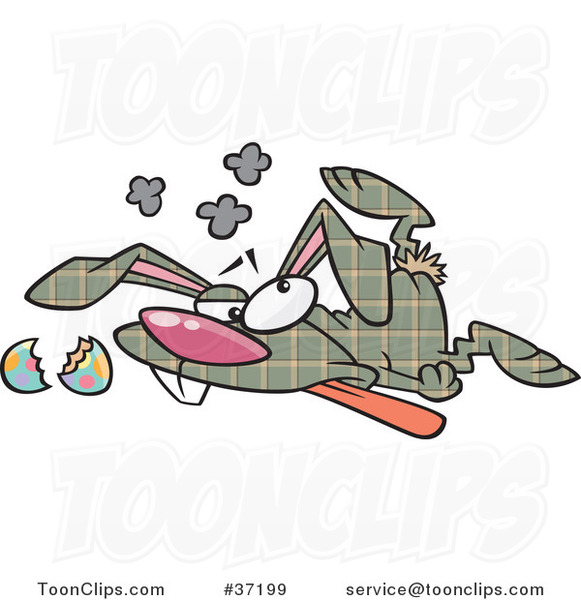 Cartoon Trampled Plaid Easter Bunny Crushed on the Floor