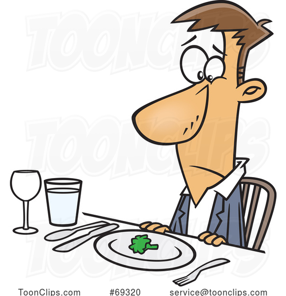 Cartoon Unhappy Guy at a Diner
