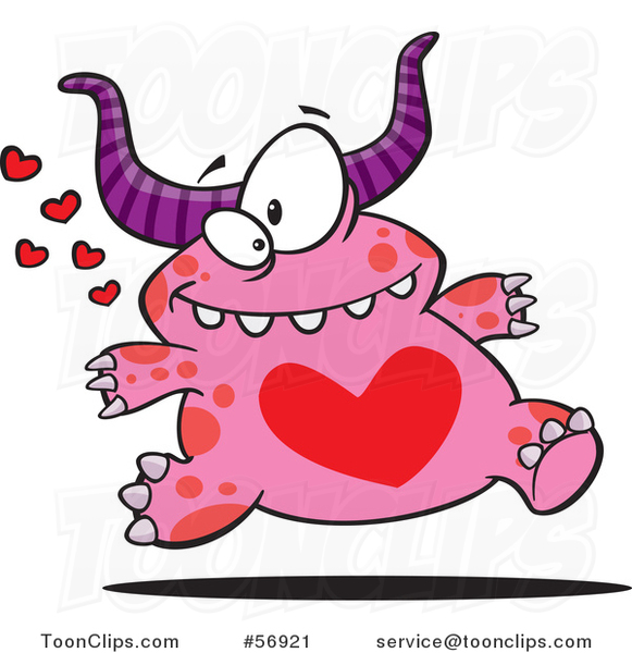 Cartoon Valentine Monster with a Red Heart Belly, Running