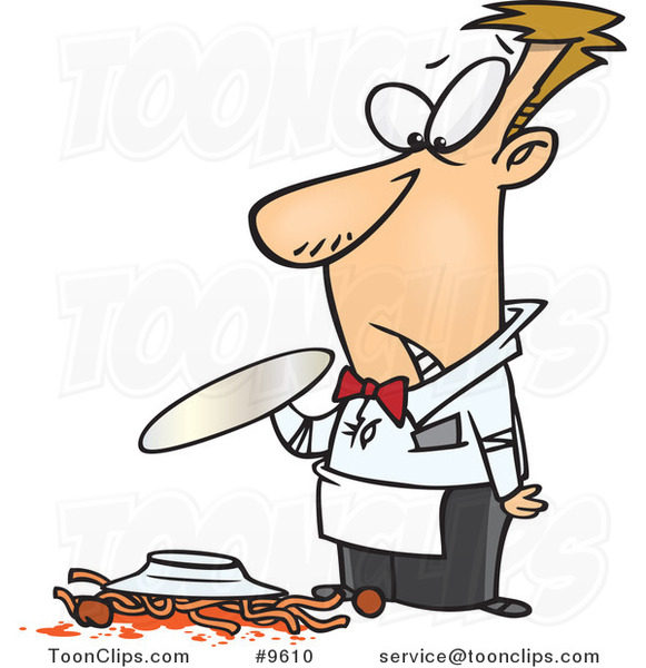 Cartoon Waiter Dropping Spaghetti