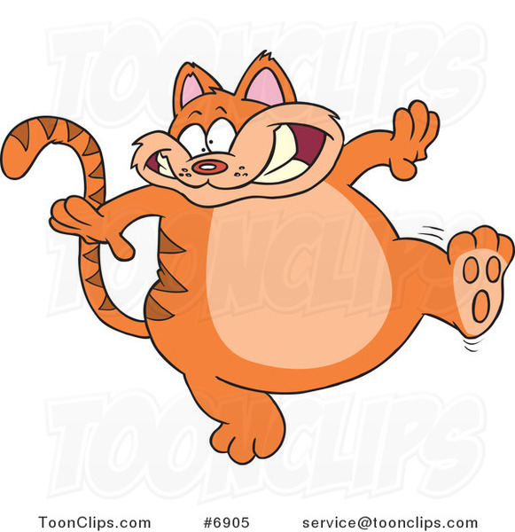 Cartoon Walking Fat Orange Cat #6905 by Ron Leishman