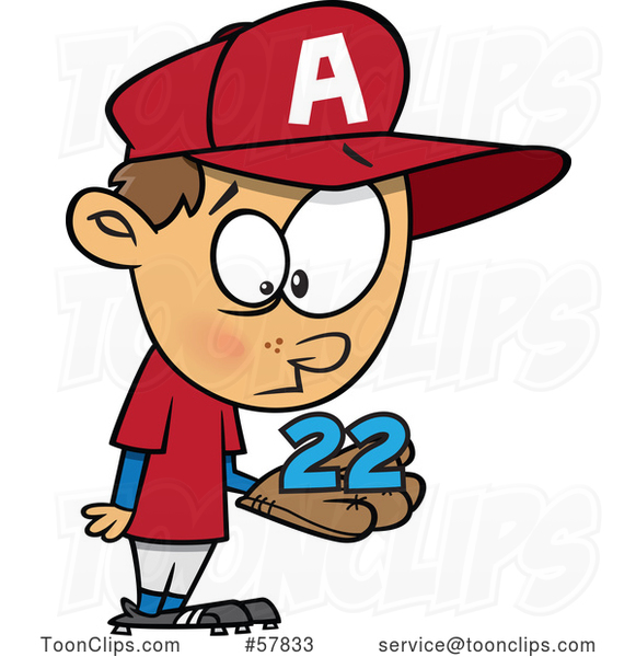 Cartoon White Boy Baseball Player Holding a Catch 22