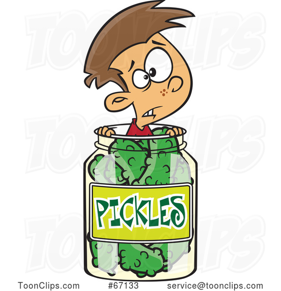 Cartoon White Boy Caught in a Pickle Jar #67133 by Ron Leishman