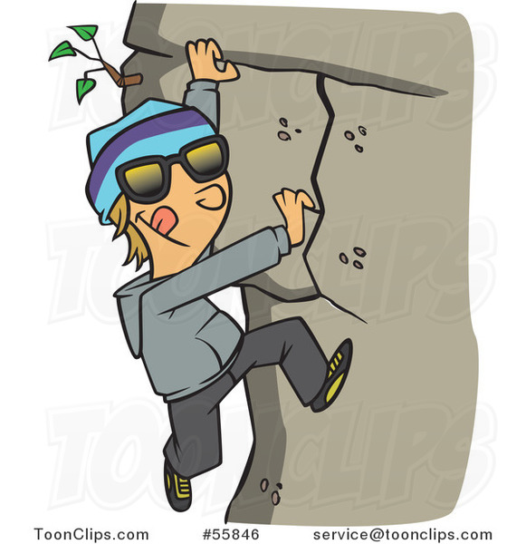 Cartoon White Boy Climbing a Mountain