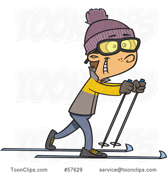 Cartoon White Boy Cross Country Skiing