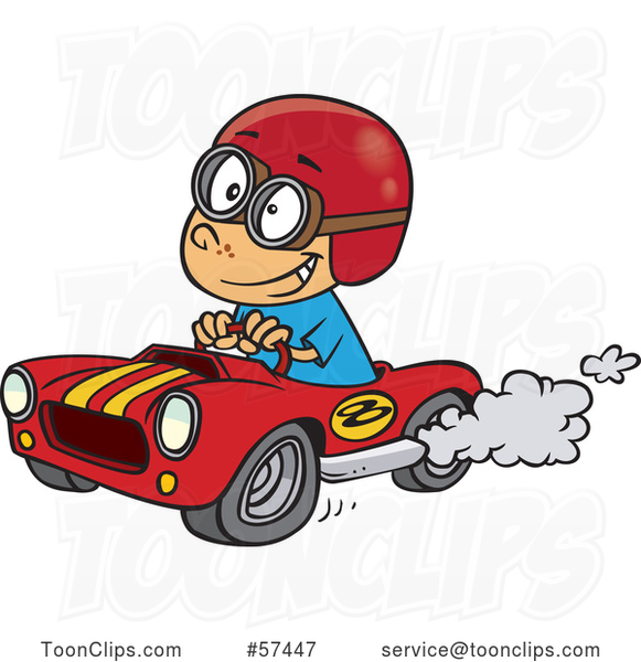 Cartoon White Boy Driving a Race Car