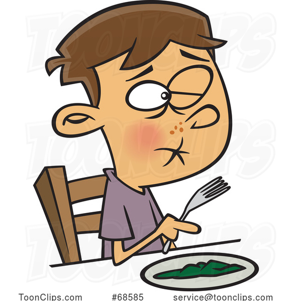 Cartoon White Boy Eating Gross Kale
