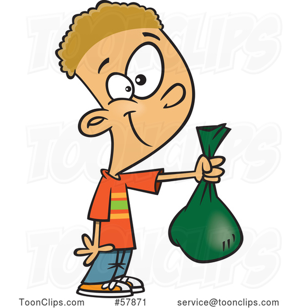 Cartoon White Boy Holding out a Bag