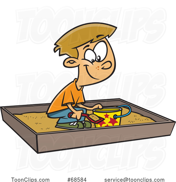 Cartoon White Boy Playing in a Sand Box