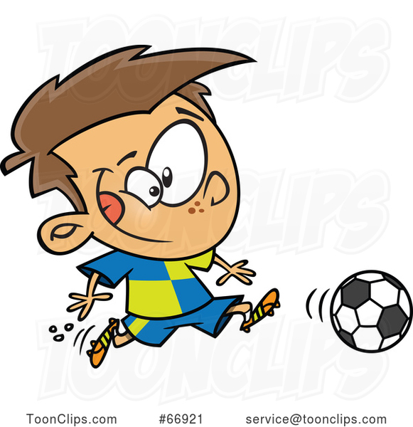 Cartoon White Boy Playing Soccer