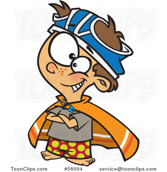 Cartoon White Boy Pretending To Be A Super Hero With Underwear On His Head By Ron Leishman