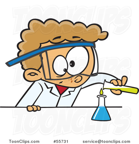 Cartoon White Boy Scientist Pouring Chemicals into a Beaker #55731 by Ron  Leishman