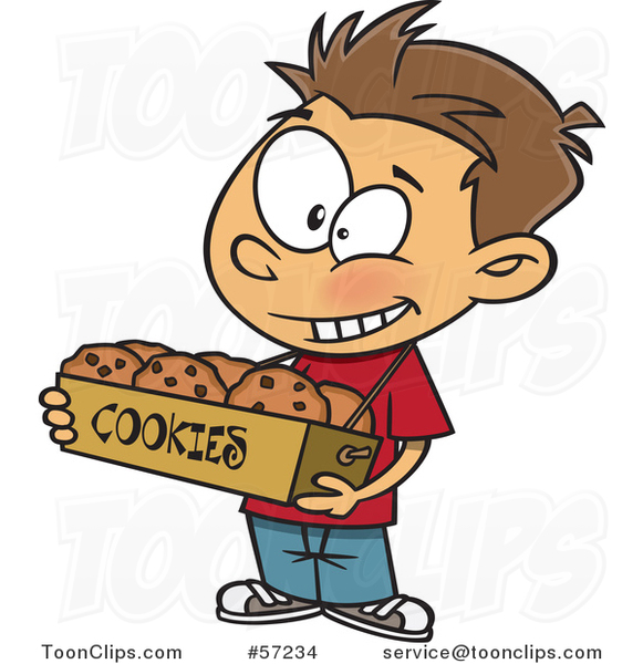 Cartoon White Boy Selling Cookies