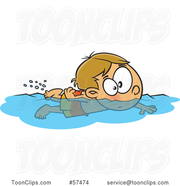 Cartoon White Boy Swimming
