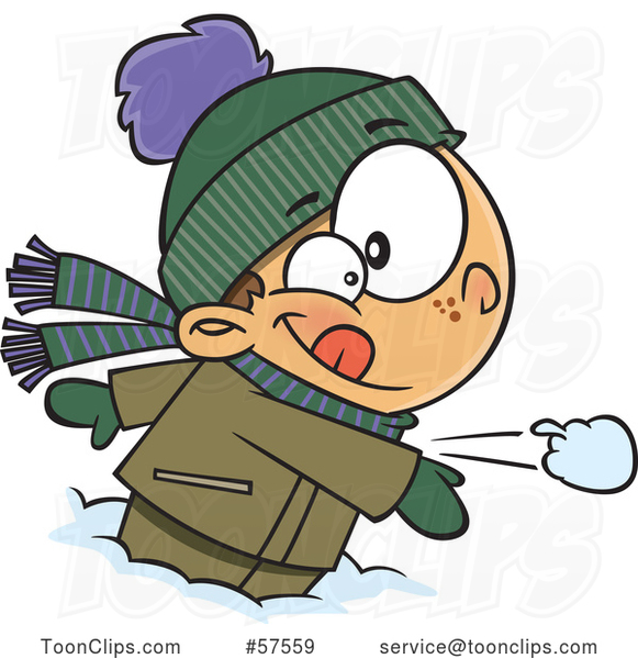 Cartoon White Boy Throwing a Snowball