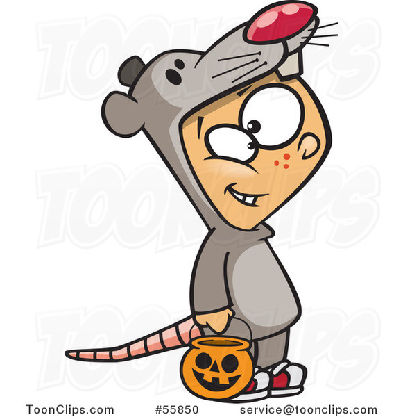 Cartoon White Boy Trick or Treating in a Mouse Halloween Costume