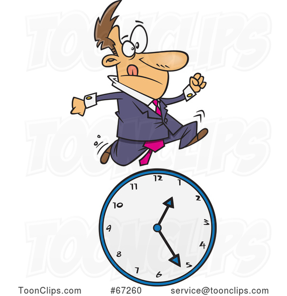Cartoon White Businessman Running over a Clock