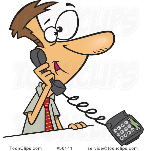 Cartoon White Businessman Talking on a Landline Telephone