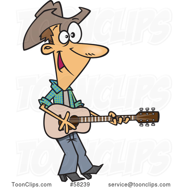Cartoon White Country Singer Cowboy Playing a Guitar #58239 by Ron Leishman