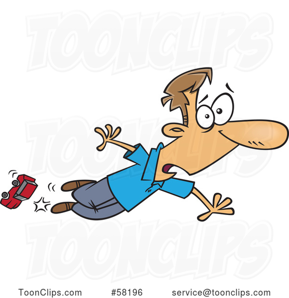 Cartoon White Dad Tripping over a Toy Car