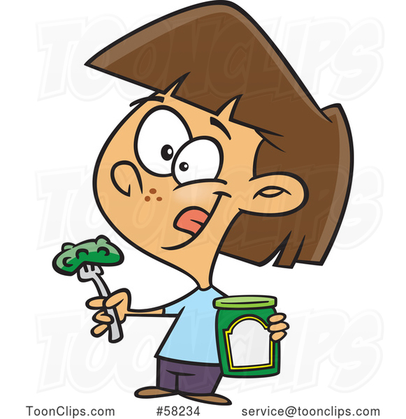 Cartoon White Girl Holding a Pickle on a Fork