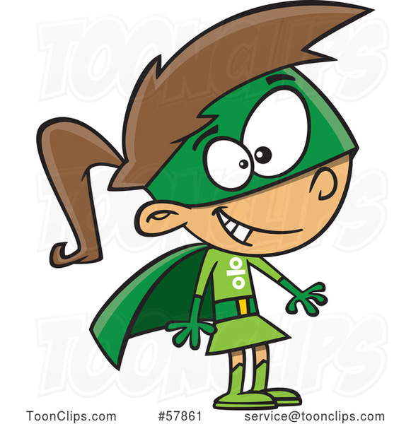 Cartoon White Girl in a Green Super Hero Math Costume