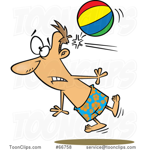 Cartoon White Guy Being Knocked out by a Beach Ball