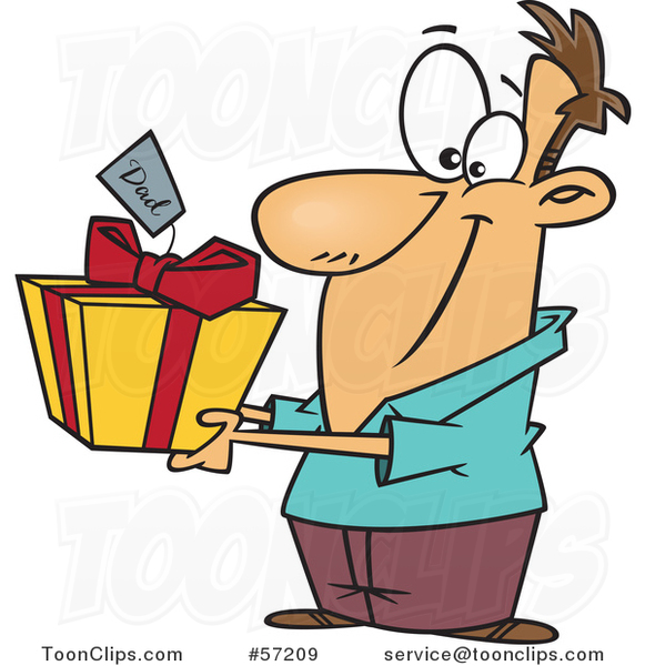 Cartoon White Guy Holding out a Gift for His Dad