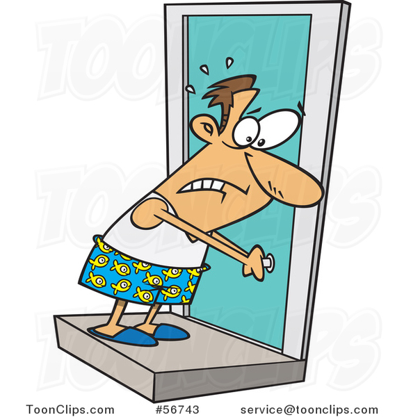 Cartoon White Guy in His Underware, Locked out of His House #56743 by Ron  Leishman