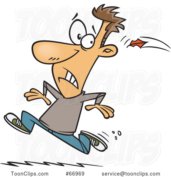 Cartoon White Guy Running Away from the Inevitable Fall